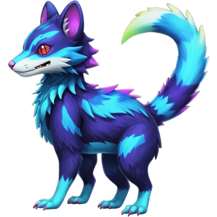 Colorful bioluminescent dark abysmal abyssal neon-glowing Trico-Sergal-Furret-Ferret-Wolverine-Vernid-furry-fursona-fusion-Fakemon-animal-hybrid-creature, full body emoji