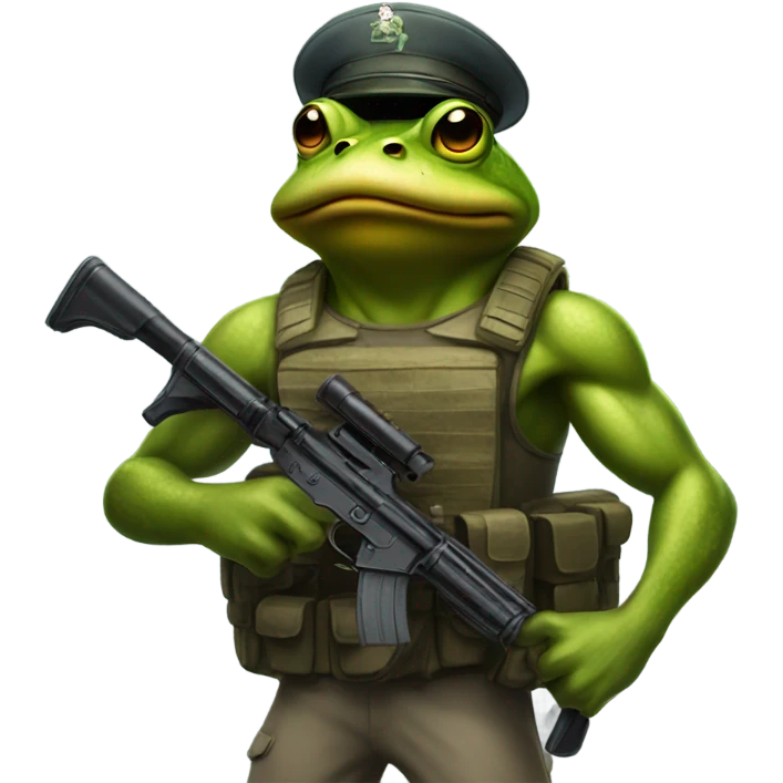 Buff frog with an army helmet and gun emoji
