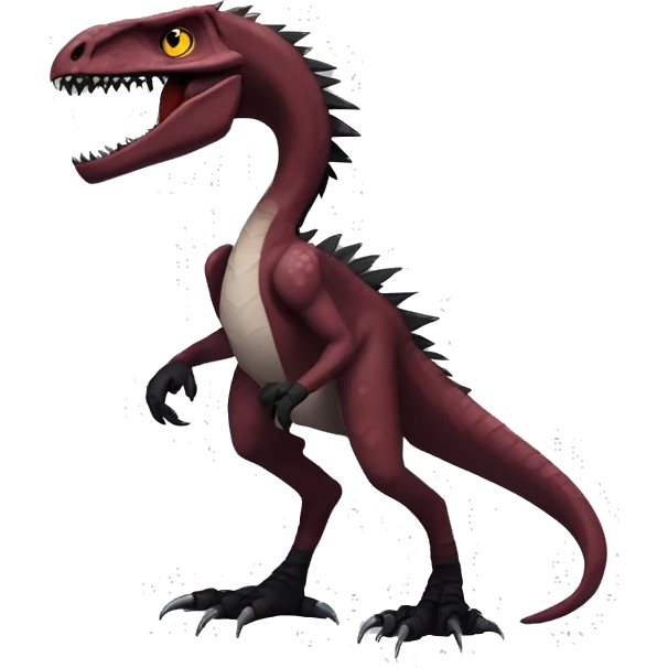 Maroon edgy badass modern sexy handsome punk velociraptor-dragon-Digimon, with black spiky mane, full body emoji