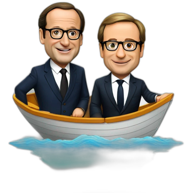 François Hollande et Macron sur un bateau emoji