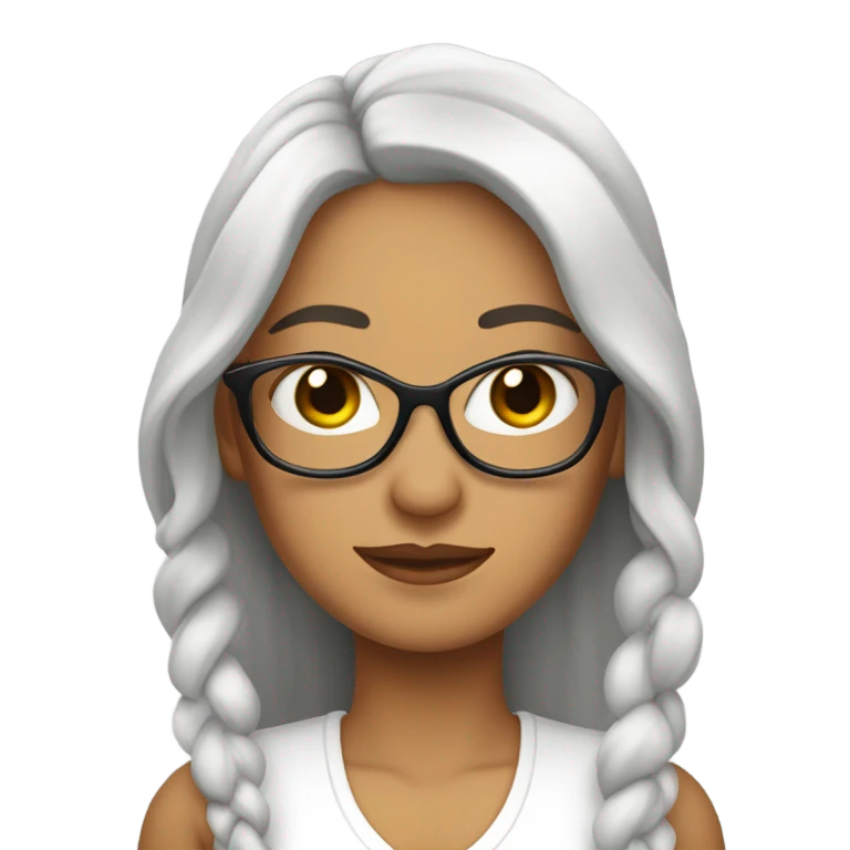 blanca con pelo largo  con trenzas y gafas emoji