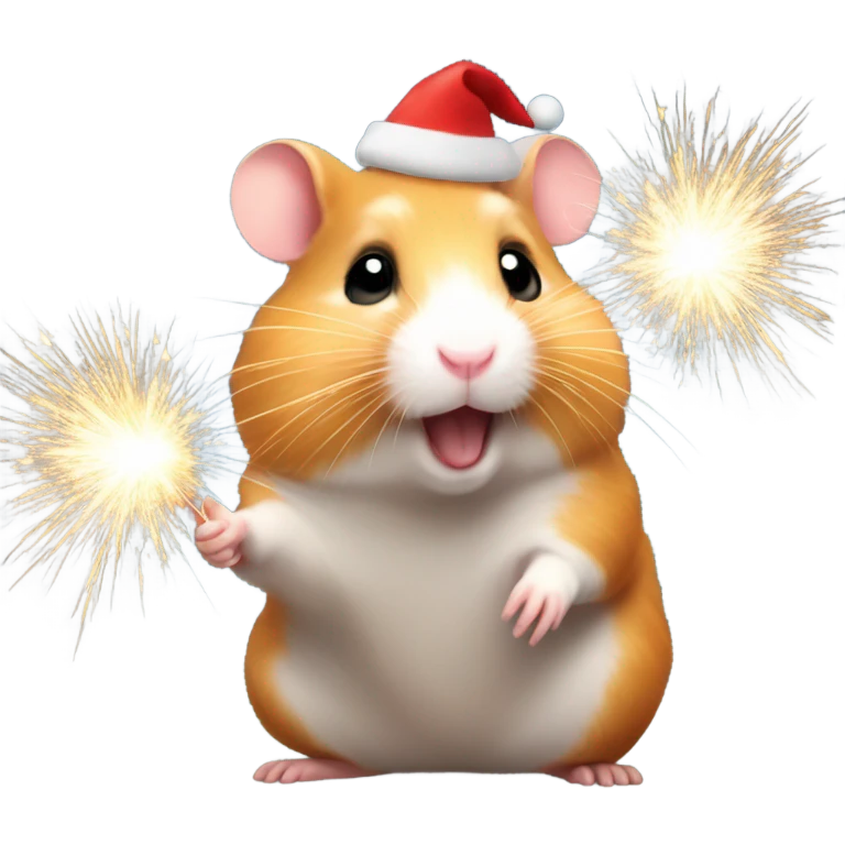 Christmas hamster with sparkler emoji
