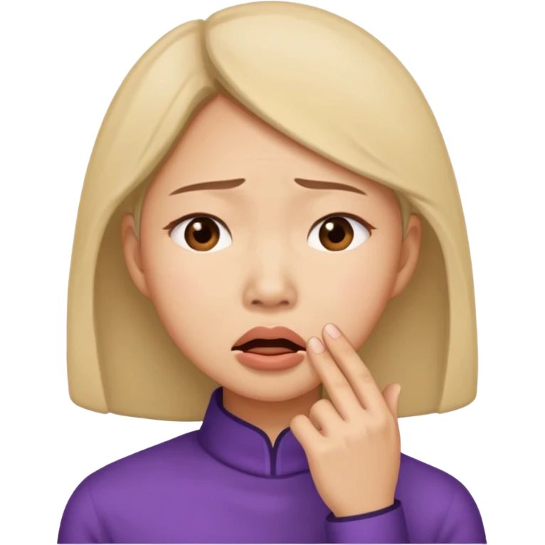 Asian woman agonizing over her chin emoji