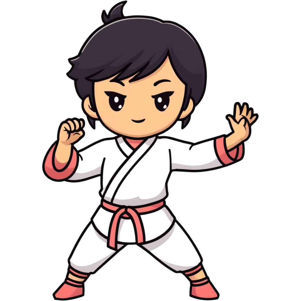 lightskin young girl with black straight hair and dark eyes, taichi stance, outdoor setting emoji