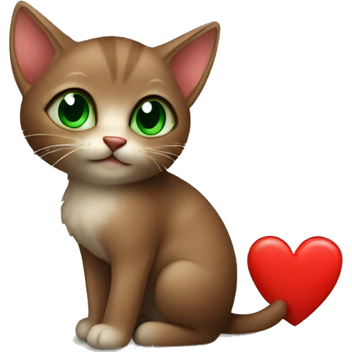 Little brown kitten with green eyes and a red heart near him  emoji