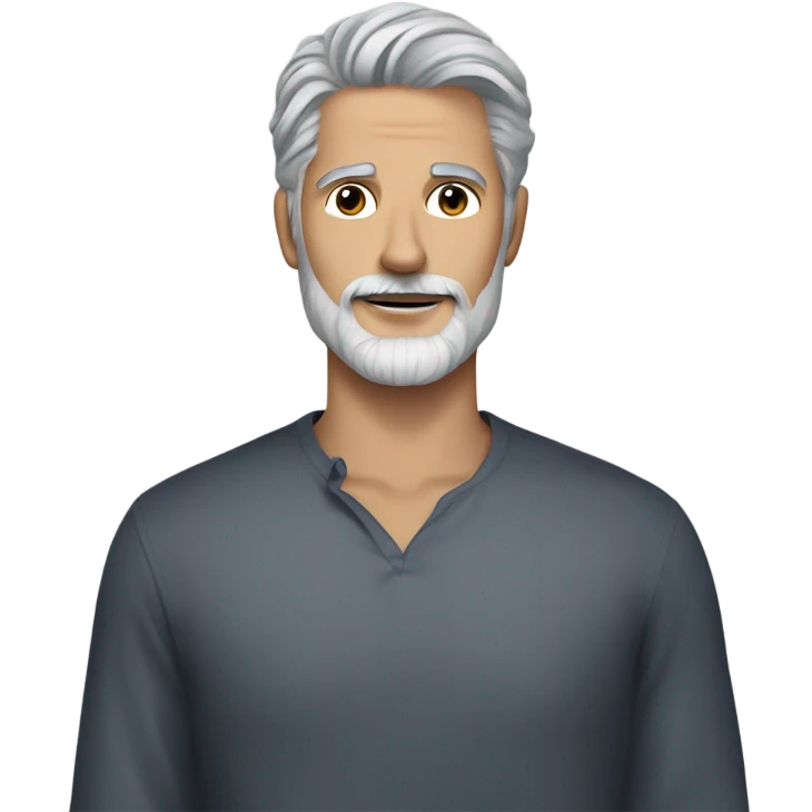 Handsome man, with blue eyes, grey hair, and grey goatee beard, holding a long haired black chihuahua emoji