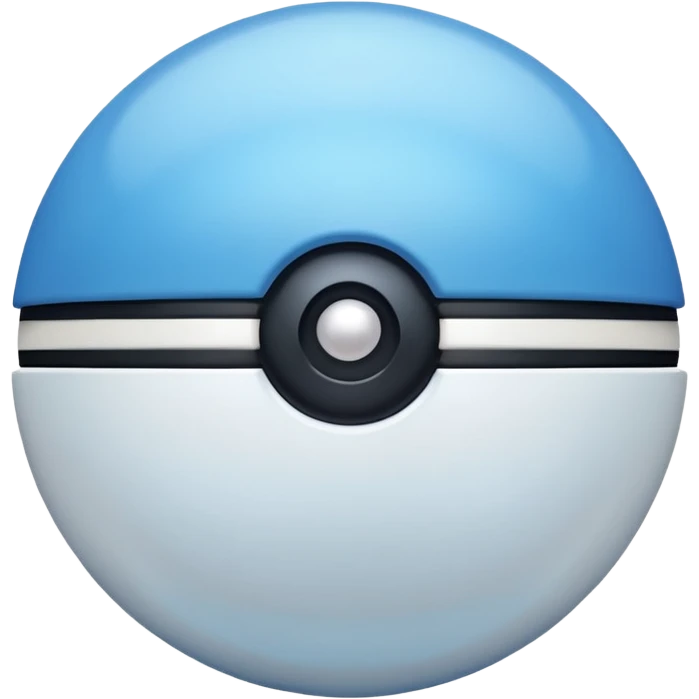 blue pokeball emoji, top half is a more saturated blue, bottom half is white, black stripe, with a white sheen, with a pearlescent finish, with a haze effect emoji