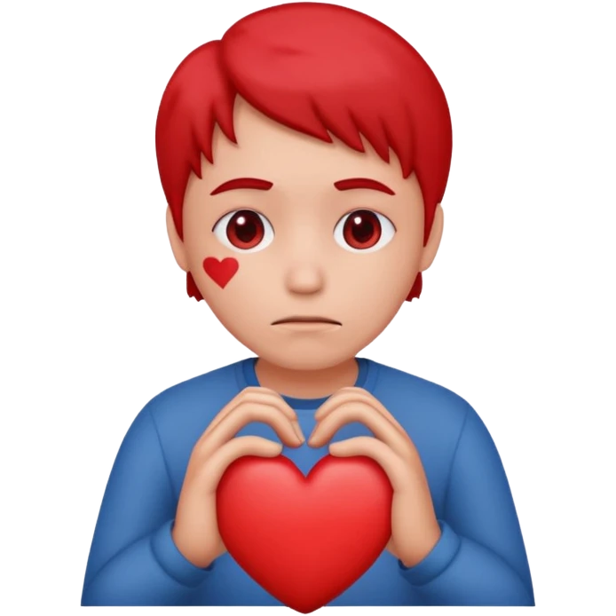 A red emoji that is sad and has a hand making a heart emoji
