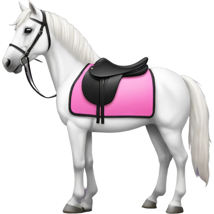White horse with pink saddle pad and black saddle  emoji