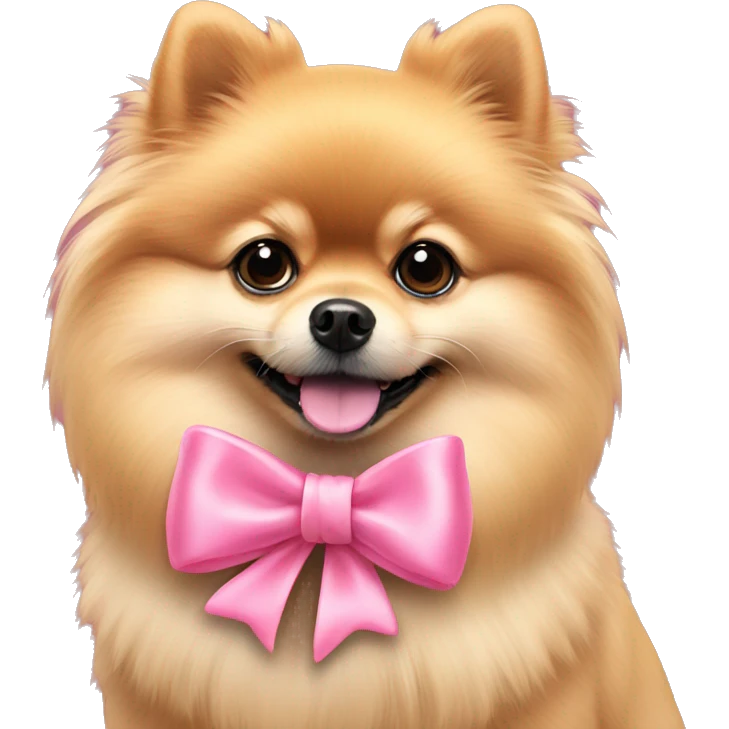 Pomeranian pink bow around neck emoji
