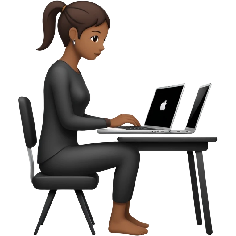 Minimalistic flat vector icon, iOS style, thin black contour on white background. Person silhouette sitting with a laptop, code brackets <> on the screen. Clean, no te emoji