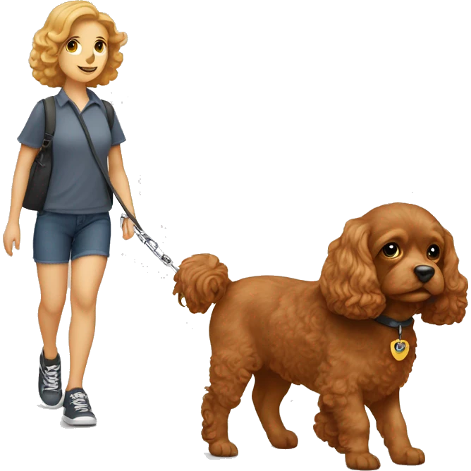 Two adorable brown cavapoos walking on leash emoji