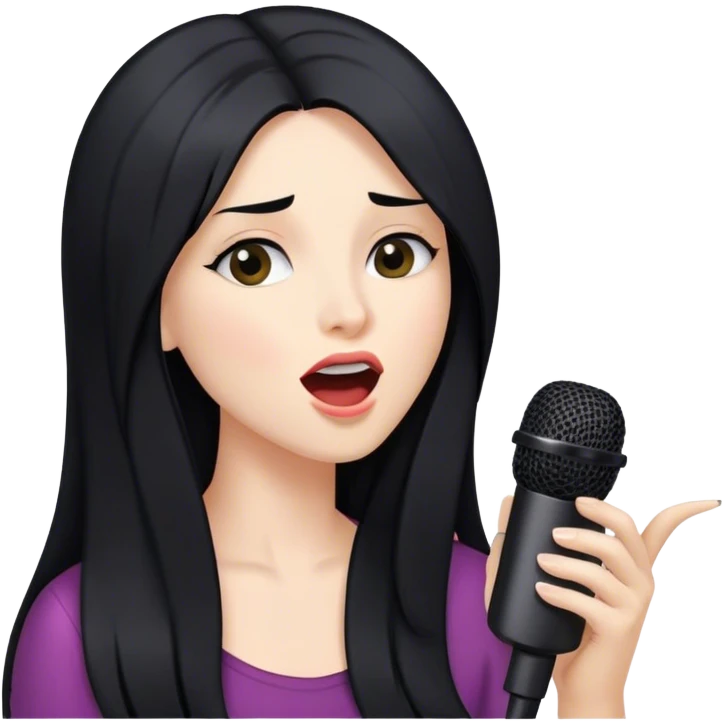 Woman with long black hair singing into a microphone emoji
