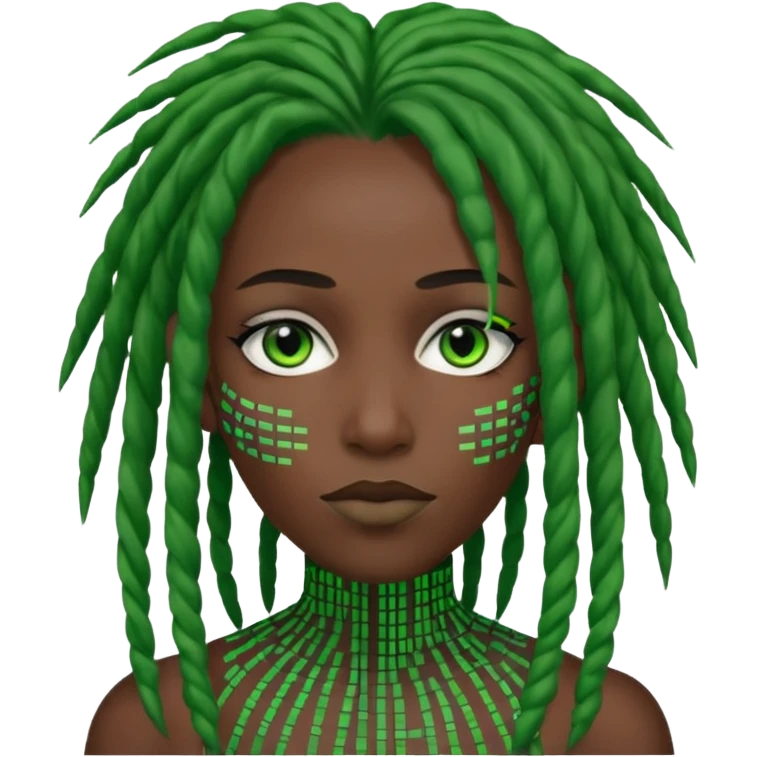 black joker with green dreadlocks, binary code patterns, white face makeup on part of the face emoji