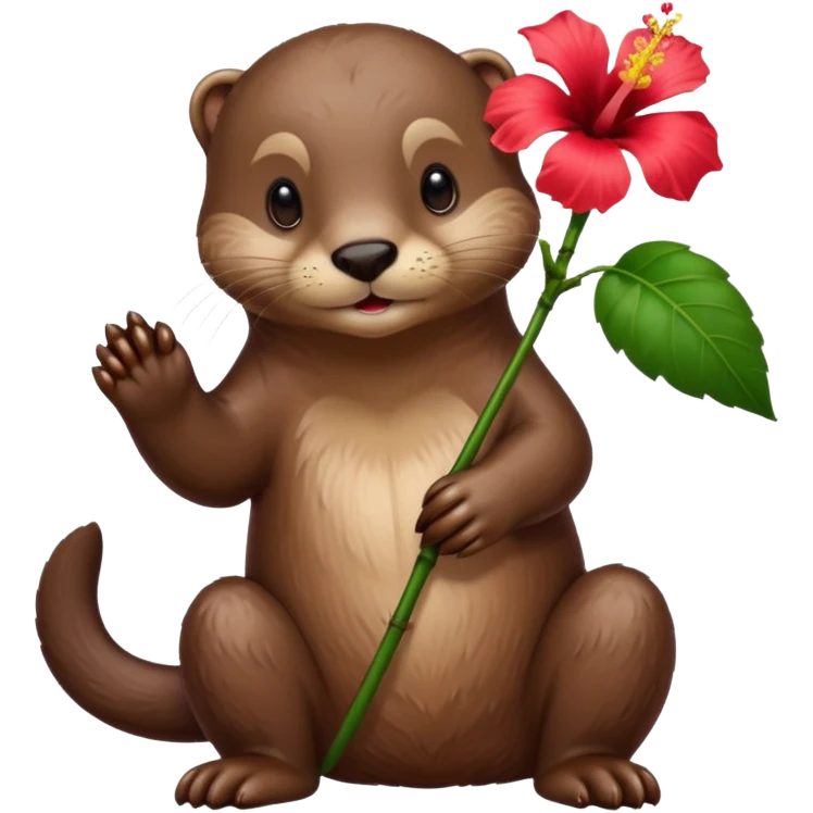 otter holding a hibiscus flower emoji