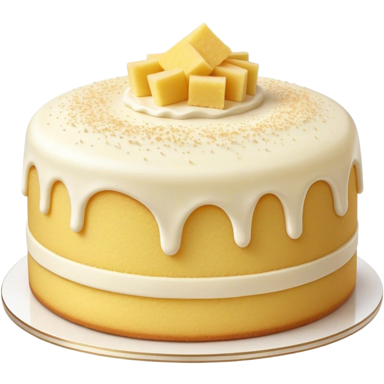 Cinematic Realistic Simple Vanilla Cake, a perfectly baked golden sponge with soft, airy layers, delicate vanilla frosting smoothly spread across the top, tiny flecks of vanilla bean visible, warm golden lighting creating depth, glowing with a sweet, irresistible charm. emoji