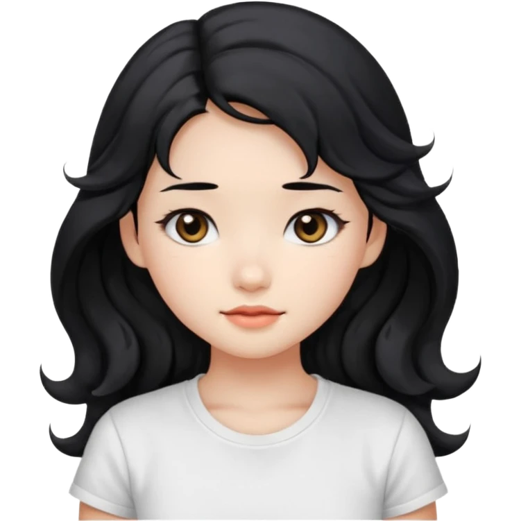 Cute beautiful girl,Black hair,wavy long hair, Black eyes, white T-shirt, Chinese  emoji