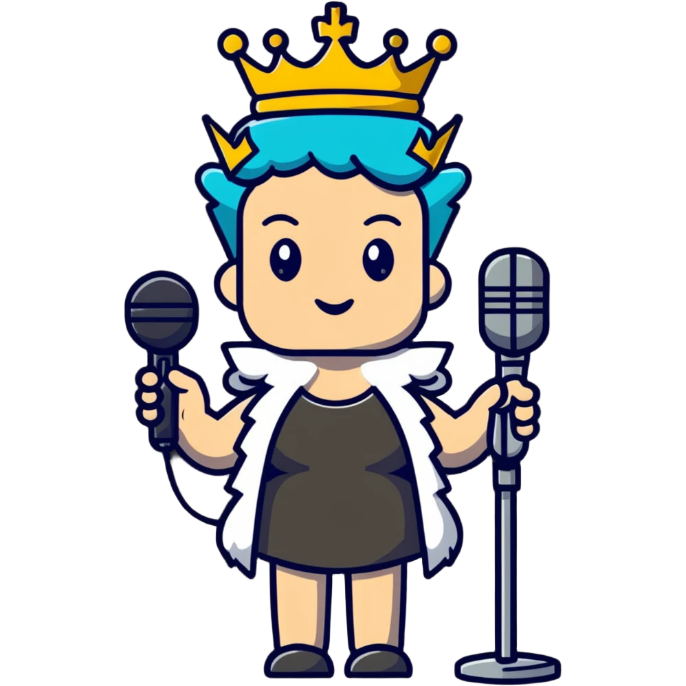 A rock and roll queen with a crown, microphone, and punk rock attitude emoji