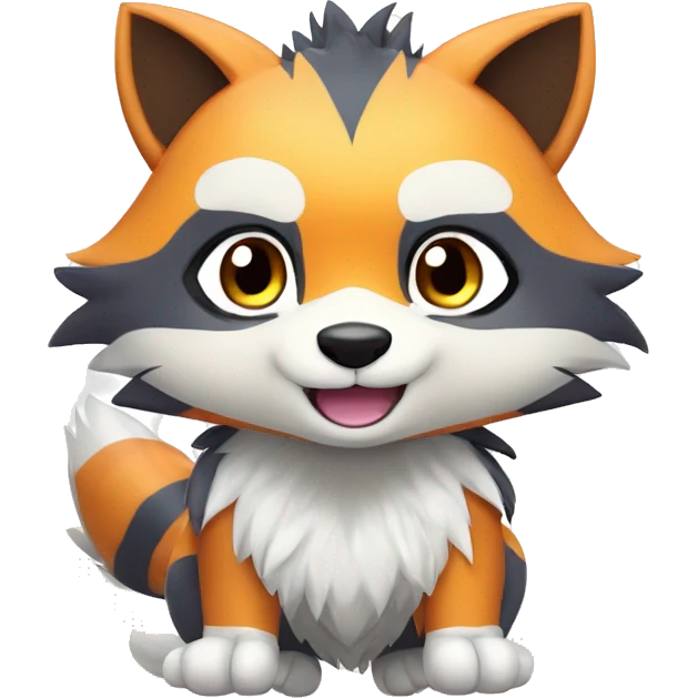 Colorful Shiny Kawaii Cute Raccoon-Tiger-Arcanine—Fakémon-Pokémon full body emoji