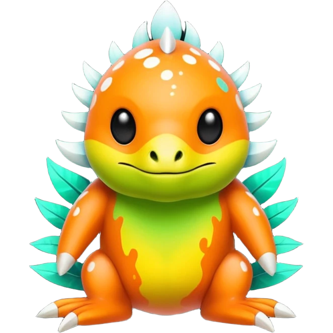 Exotic futuristic lush warm-colored neon tropical Fakémon-Fionbri-creature with cool-colored splash markings  emoji