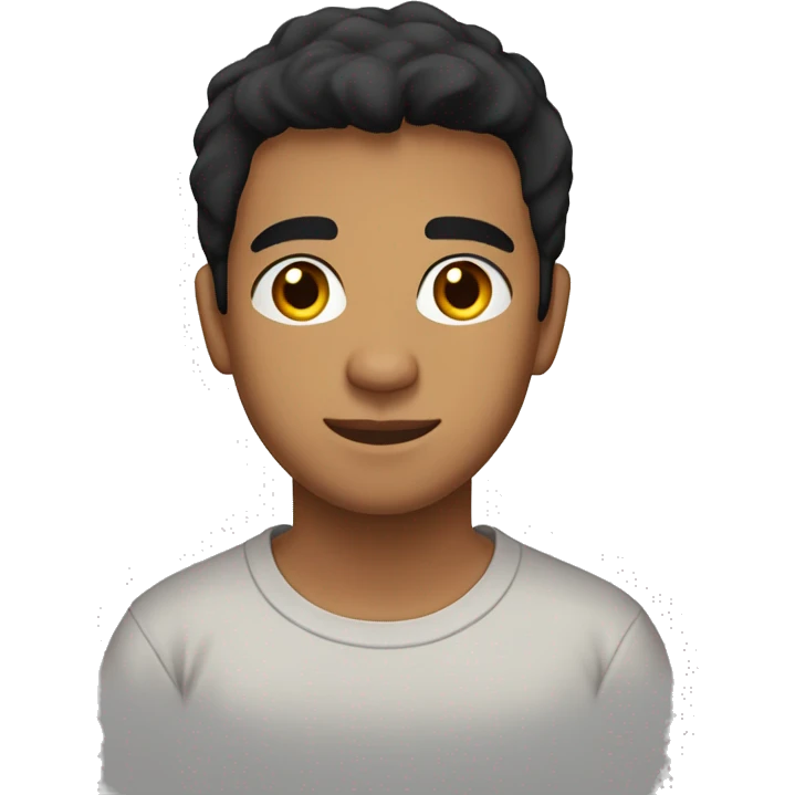 A 23 year old, South Asian man, with short black hair,   with brown eyes wearing a t-shirt. emoji