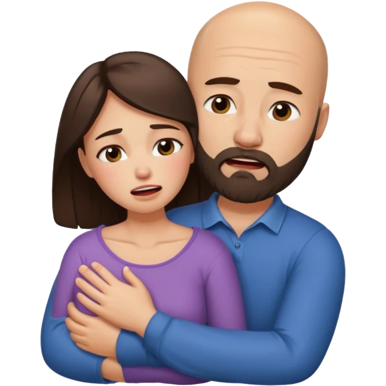 Hyper Realistic Beautiful brunette woman crying in the arms of a handsome bald bearded man  emoji