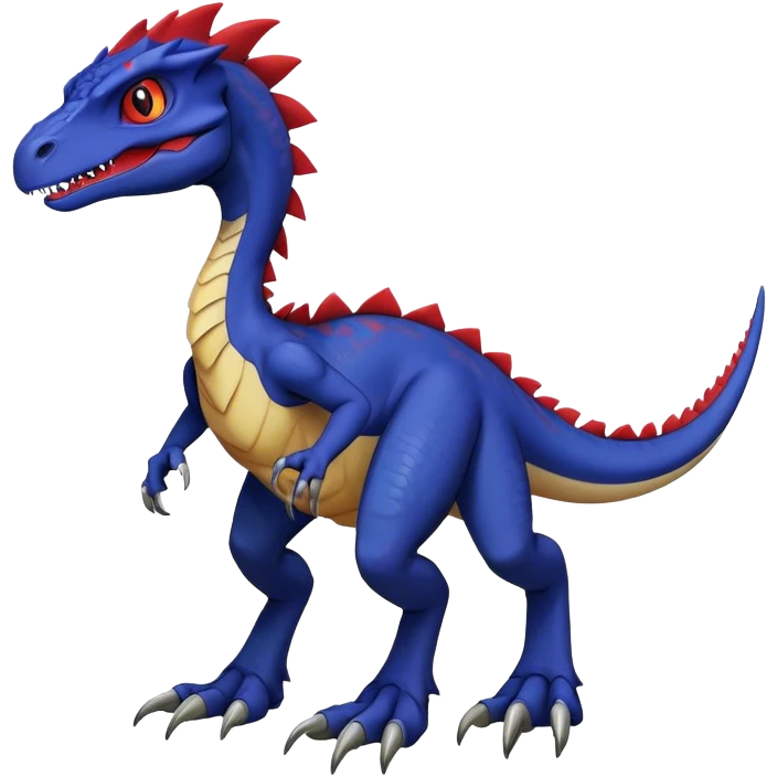  Cool Edgy dark-blue Digimon-Fakemon-Velociraptor-Dragon with red belly full body emoji