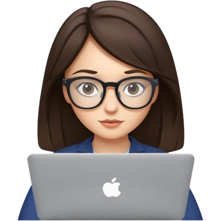 Brunette Girl wearing glasses, studying with macbook emoji