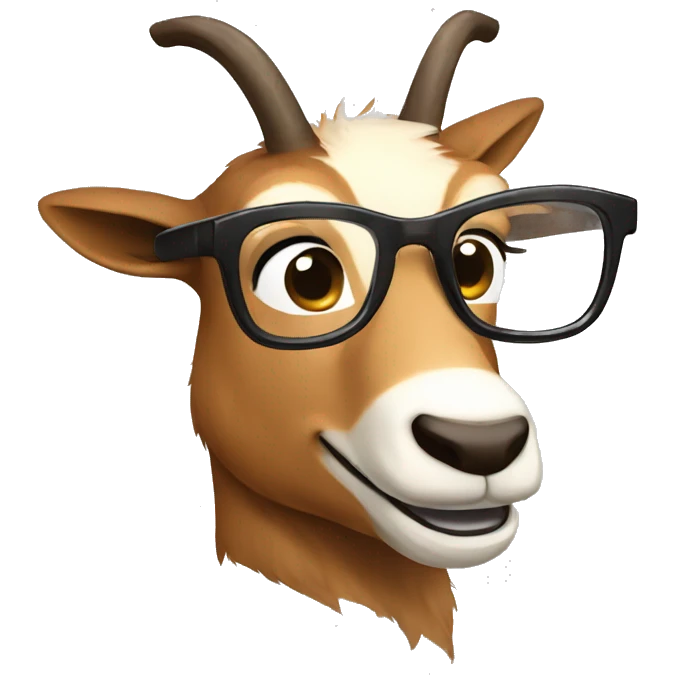 happy smart smiling brown chamois with glasses turn to left emoji