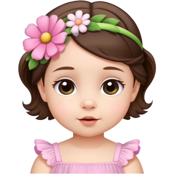 White brunette Baby girl wearing flower headband emoji