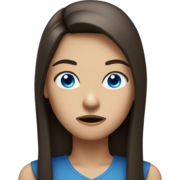 woman with long dark brown straight hair and blue eyes angry emoji