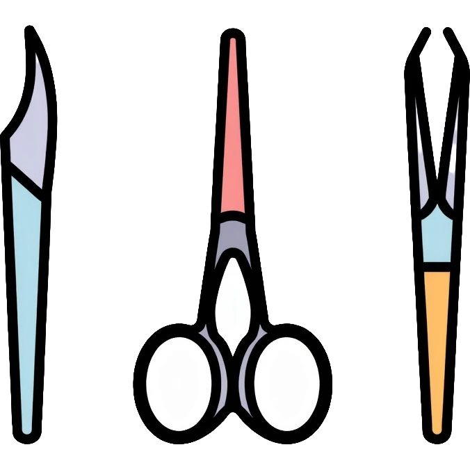 Surgery medical tools including scalpel, forceps, and surgical scissors emoji