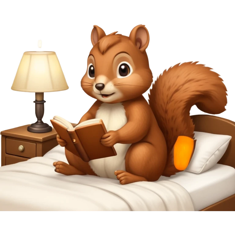 squirrel reading in bed with retro light lamp emoji