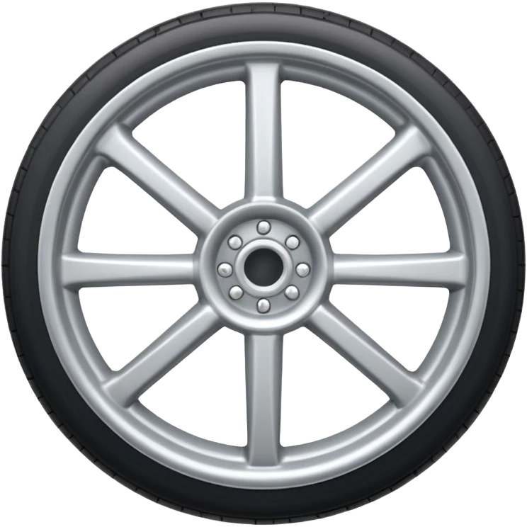 Realistic front-view wheel with perfectly symmetrical design, evenly spaced straight spokes, equal distance between each spoke, centered composition, smooth metallic texture, clean edges, no background. emoji