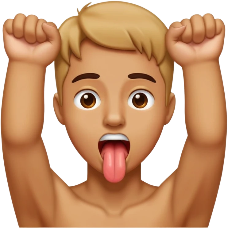 A persons arms grabbing their neck while pocking their tongues out  emoji