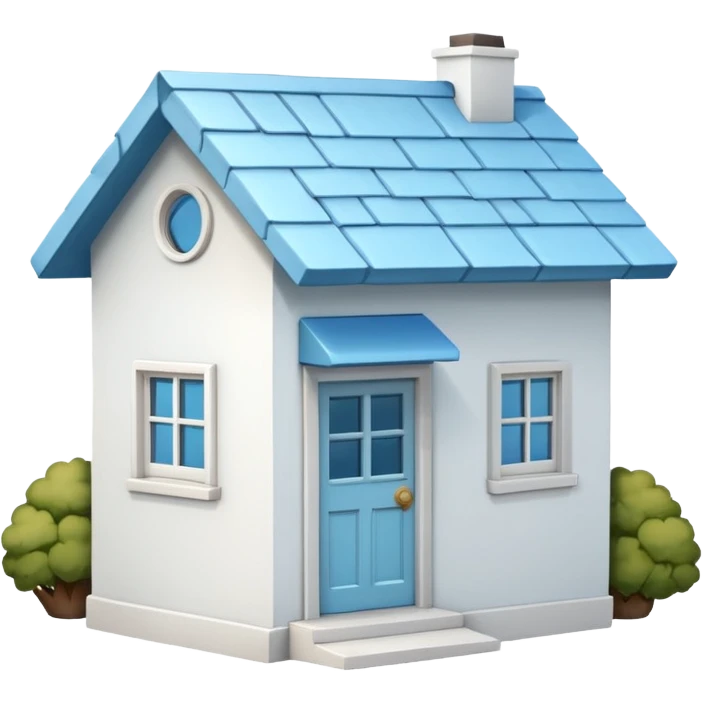 the front view of a mini house with a sky blue roof and white walls (2d) emoji