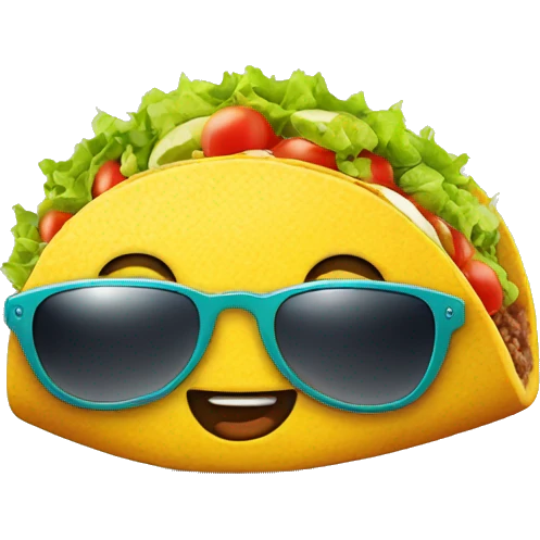 Imagine a taco with a big grin, sporting a pair of cool sunglasses, as if it's ready for a sunny day at the beach. emoji