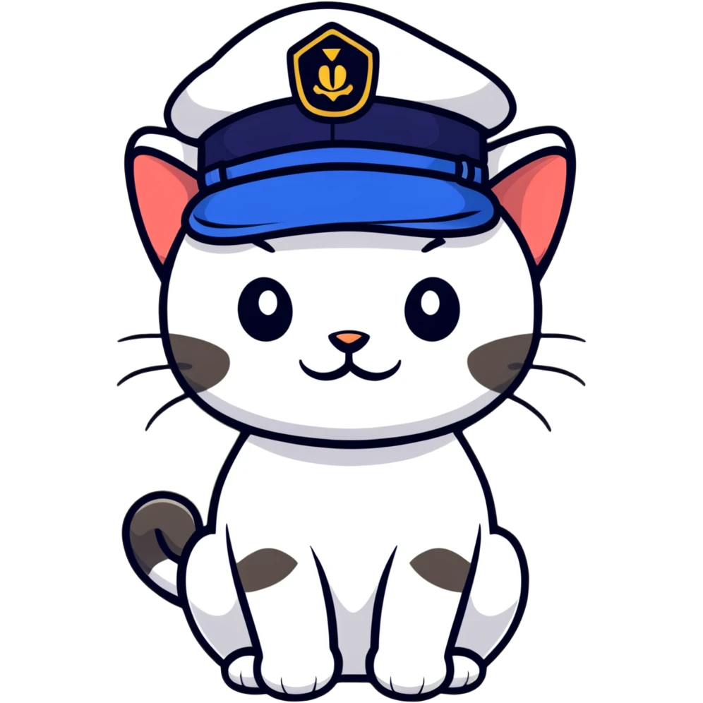 smirking cat wearing a cadet hat emoji