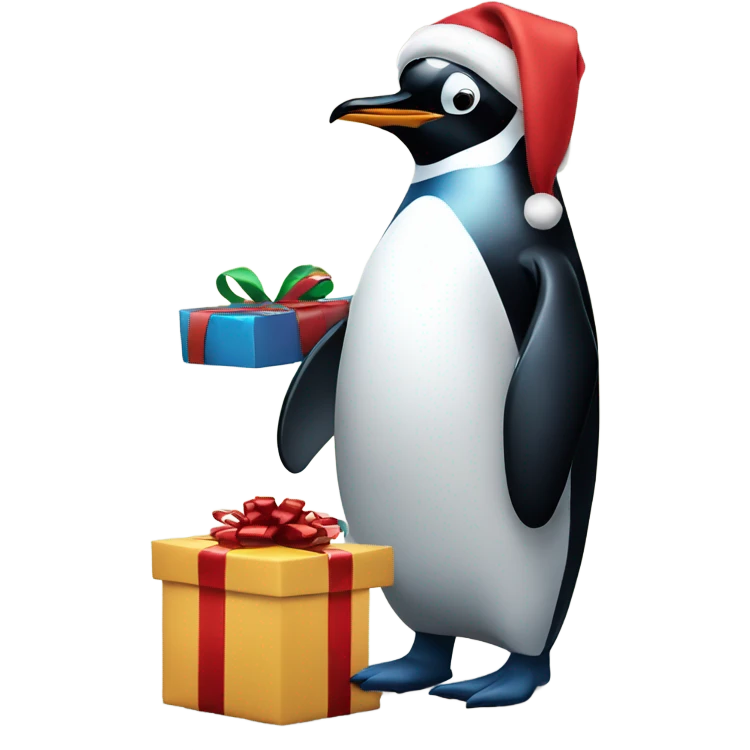 Penguin wrapping Christmas presents emoji