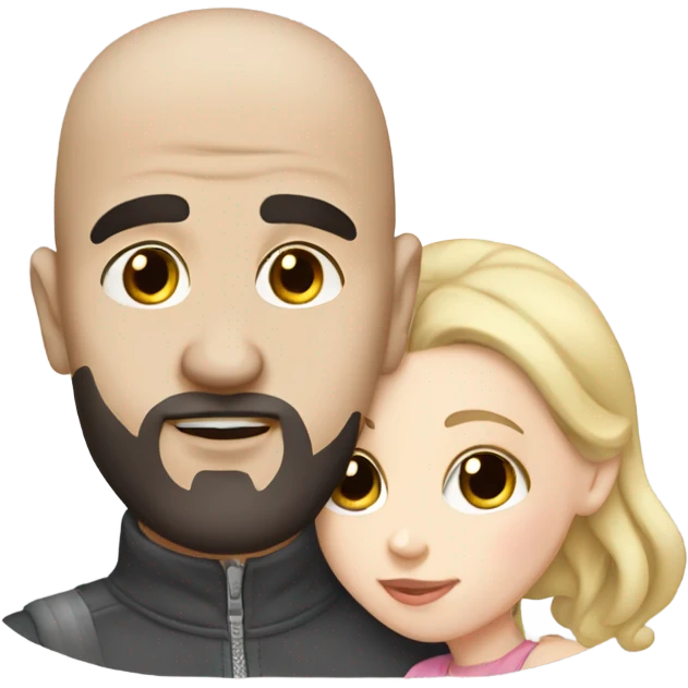 White girl dark hair kissing mixed bald man emoji