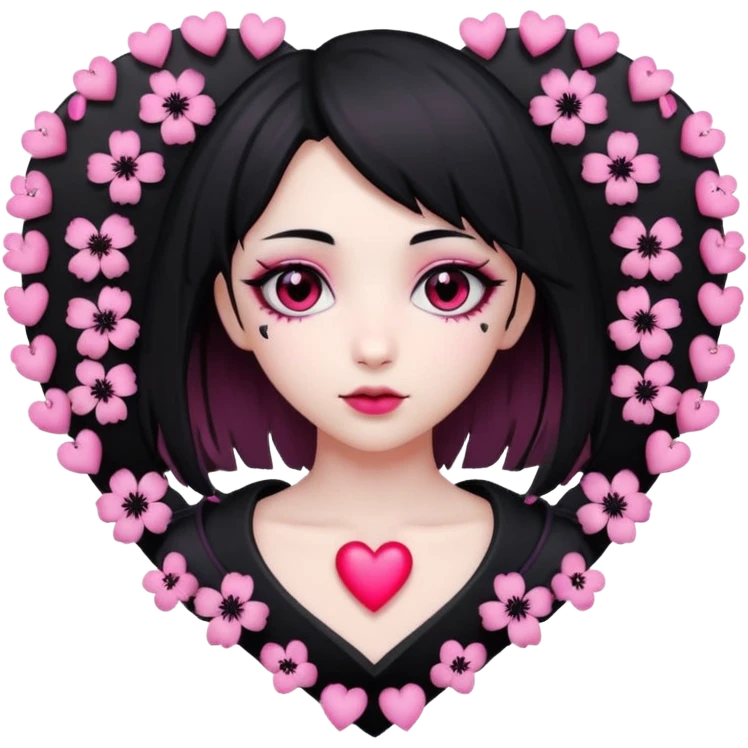 goth sakura heart, heart made of black sakura petals with pink accents emoji