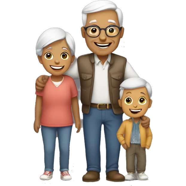 Grandparents holding grandson with stylish smiles emoji