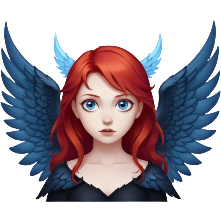 diabolical girl with wings, red hair, blue eyes, dark aura emoji