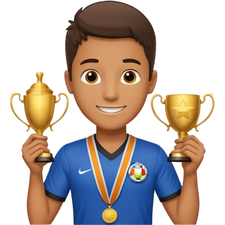 Happy light soccer player with a first-place medal and a trophy
 emoji