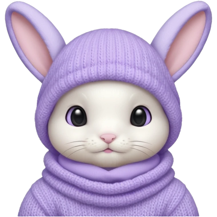white baby bunny head in a pastel lavender balaclava emoji