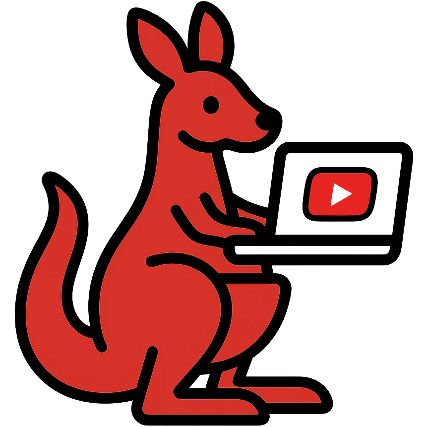 stylized kangaroo with a laptop, modern and techy, red and white YouTube color scheme, Microsoft Power Pages theme icon emoji