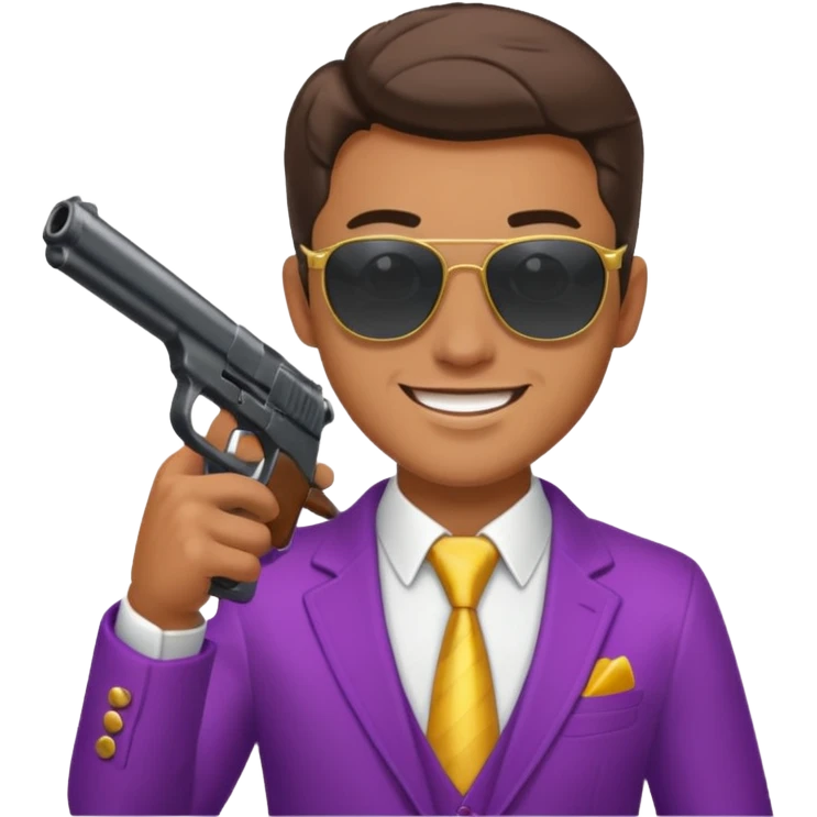 a handsome guy wearing a party clothes with sun glasses and a gun. emoji