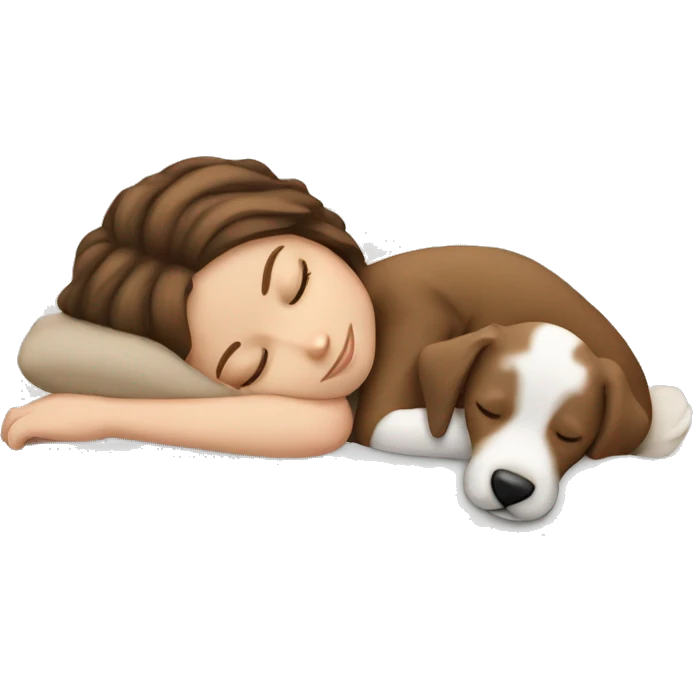 White girl brown hair sleeping with puppy emoji