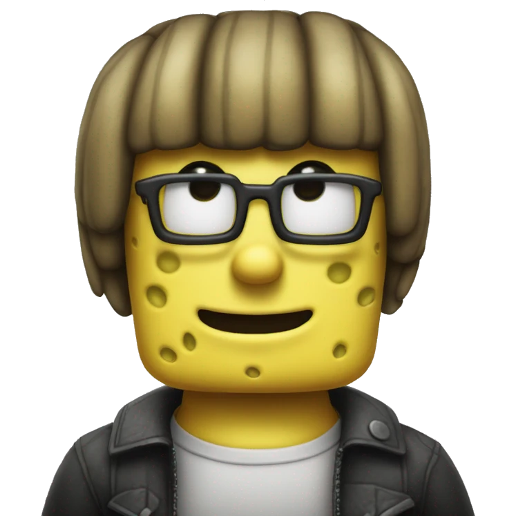 spongebob with a bob haircut black like an emoji very sharp, apple iOS style,  emoji