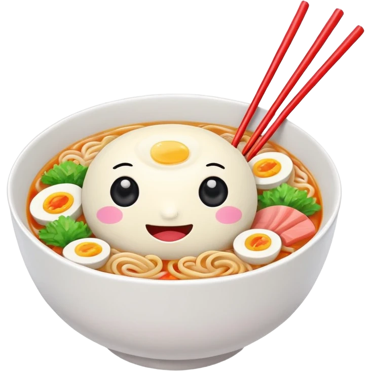 kawaii ramen with cute eyes and smile on the bowl only and 2 chopsticks ONLY emoji